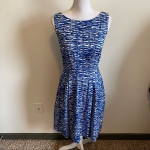 kate spade New York White and Blue Basket Weave Wicker Print Dress